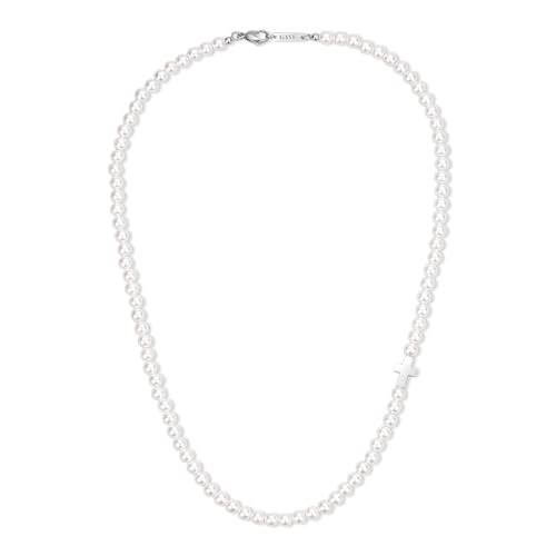Collier perles de coquillage pour hommes branchés, look été avec pendentif croix GAVU