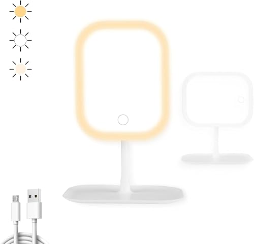 Ansuoda Schminkspiegel mit Beleuchtung Dimmbare Helligkeit Vanity Spiegel Wiederaufladbare Touch Tischspiegel für Schlafzimmer Schminktisch Zuhause Reise