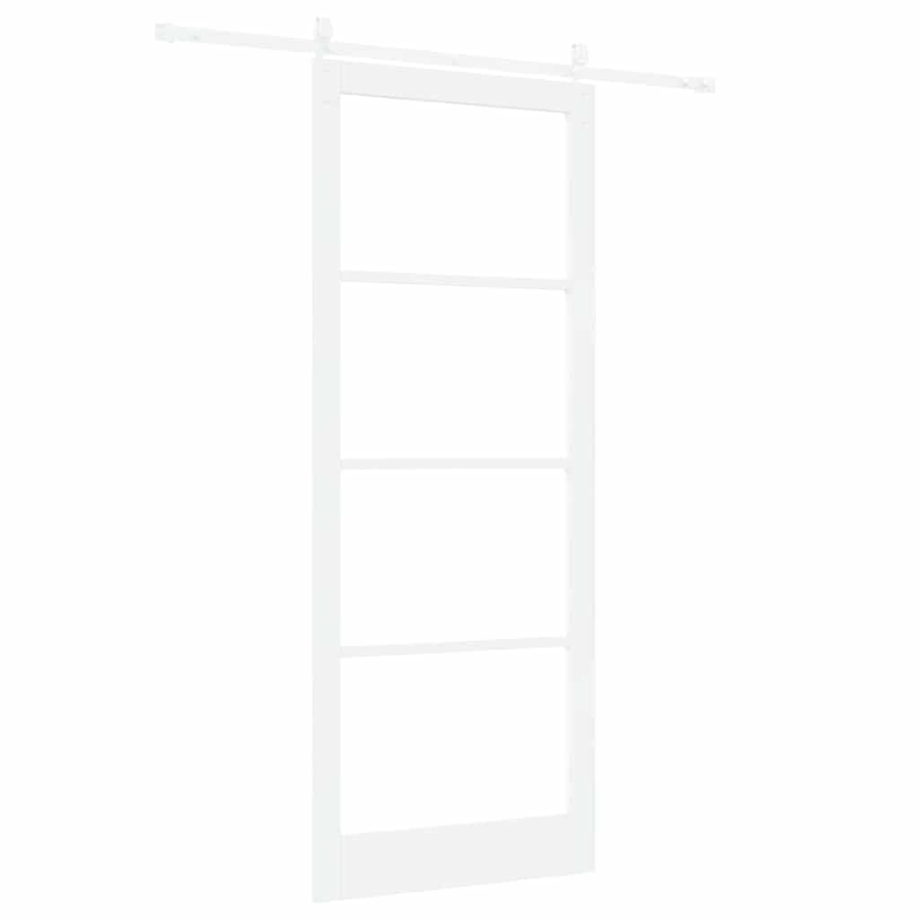 Schiebetür 93 x 232 cm Weiß aus Kiefernholz und Glas für Innenbereich, Platzsparende Schiebetür mit leisem Schiebemechanismus
