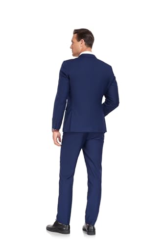 Men's Suits Slim Fit 2 Button Dress Suit Jacket Blazer Pants Set Suit for Men Casual/Formal/Wedding Tuxedo Navy Blue XXXL4