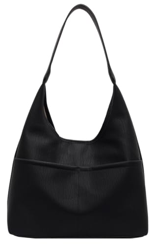 Fashion PU Leather Tote Bag Front Pockets Unisex Shoulder Handbag Soft Faux Leather Casual Daily Purse Work Travel