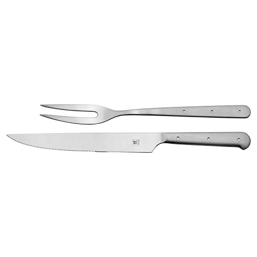 Zwilling Porterhouse 2Pc Stainless Steel Carving Knife Set With Fork In Red Presentation Box, Gift Set