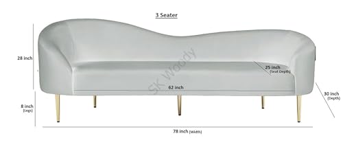 Image of Rosewood Luxury Curved Sofa in Premium Velvet-Fabric | Solid Wood Structure | High Density Foam | Sturdy Golden Legs | Comfortable & Stylish Couch for Modern Living Room (Cream, 3 Seater)