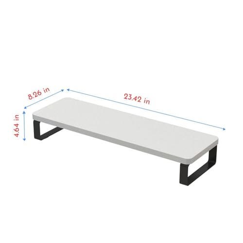 Image of Wooden Computer Monitor Stand Riser | Desktop Organizer for Monitor, Laptop & TV | Ergonomic Height | Space Saving Desk Shelf (White, Metal Legs)