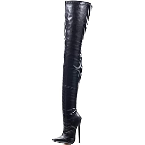 BeAUZQ Thigh High Boots Women 7 inch/18cm High Heels Sexy Stiletto Thin Heel Over-The-Knee Zip Crotch Boots Exciting Stripper Club Pole Dancing Shoes,Black,45 Cover