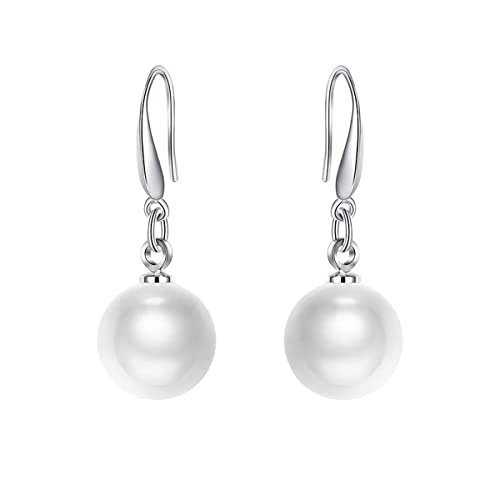 Sterling Silver Big Pearl Earrings for Women Freshwater Cultured Pearls Dangle Drop Earring Jewelry for Women Large Round White Pearl Studs Earrings