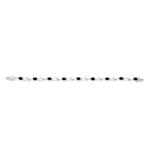 Gem Stone King 925 Sterling Silver Blue Sapphire And White Diamond Greek Vine Tennis Bracelet For Women (5.12 Cttw, Gemstone Birthstone, 7 Inch) #TOP1