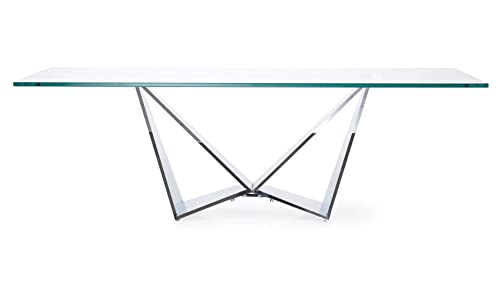Modern Serra Coffee Table Oversized 51 Inch - Clear Glass With Polished Stainless Steel Base #TOP3