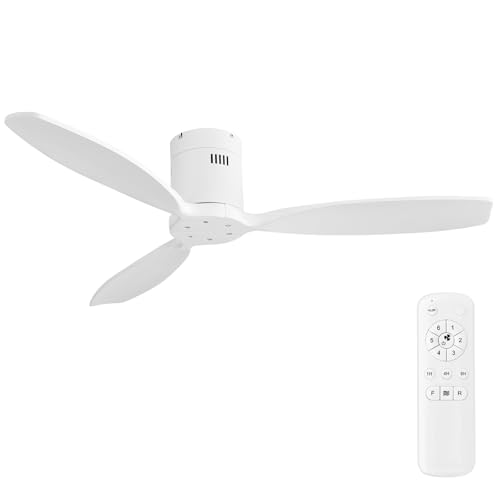 Sofucor 52'' Low Profile Ceiling Fan Remote Control without Lights,Wood
