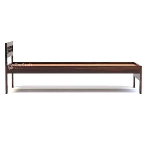 Image of Sheesham Wood Single Bed, Diamond Pattern Headboard, 80 x 38 inches, Without Storage (Walnut)