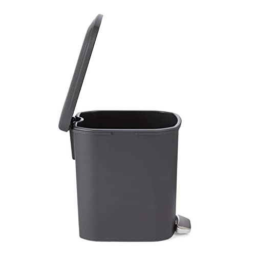 Amazon Basics Compact Bathroom Plastic Rectangular Trash Can With Steel Pedal Step, Black, 6 Liters #TOP2