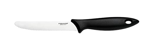 Fiskars Cuchillo para tomates, Essential, Longitud total: 23 cm, Acero inoxidable/Plástico PP, Negro, 1065569