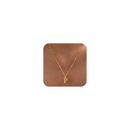 MDIEEL Initial Necklaces for Women Dainty Gold Letter Pendant Necklace 14k Gold Plated A-Z Name Necklaces Cute Charm Choker Necklace Fashion Accessories Non Tarnish Trendy Jewelry Gift (P Gold)