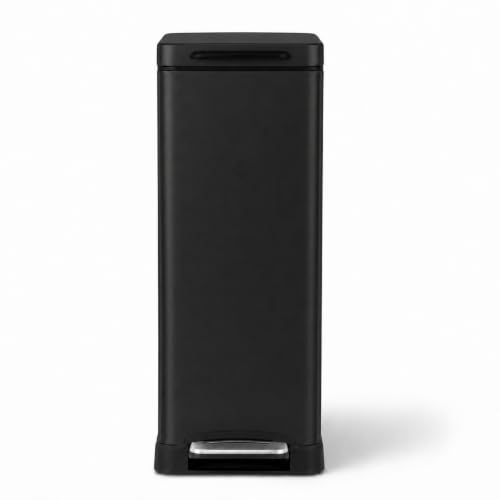 Image of Home Zone Living 12 Gallon Slim Kitchen Trash Can with Soft Close Lid, Step Pedal, Bag Tuck Band, and Removable Liner, Stainless Steel, Black