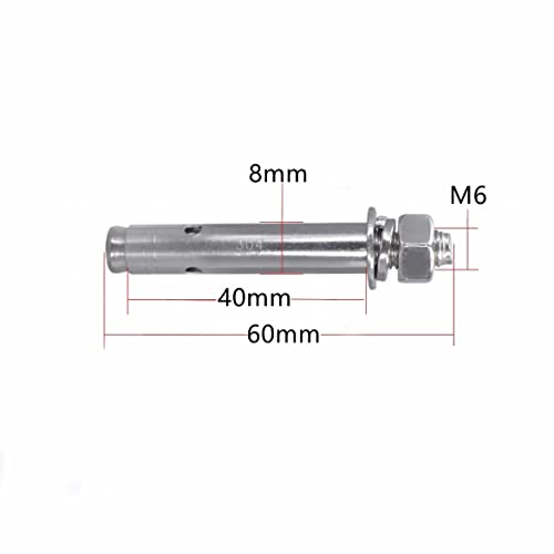 Image of M6 x 60mm External Hex Expansion Bolts Screws, Hex Head Sleeve Anchor, 304 Stainless Steel, 12Pcs