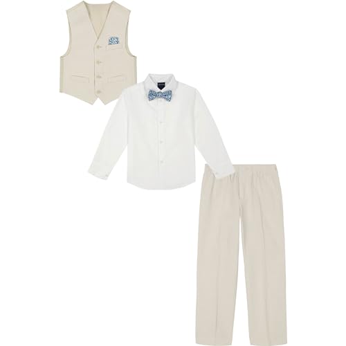 Image of Nautica Boys' 4-piece Formal Suit Set with Vest, Pants, Collared Dress Shirt, and Tie