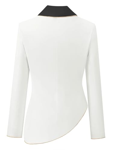 Women Contrast Lapel Asymmetrical Blazer Long Sleeve Elegant Office Jacket for Spring Summer4