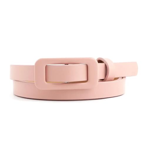 Womens Belt Square Buckle Without Holes Ladies Black/White/red Pu Leather Female Fine Belt for Jeans Dress Decoration(Pink Square Buckle)
