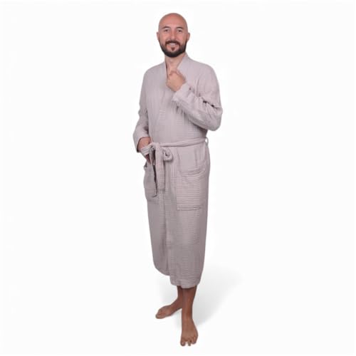 Image of Muslin Bathrobe - Cotton Gauze Robe for Women and Men - Lightweight Breathable Summer Kimono - Boho Spa /Maternity Robe