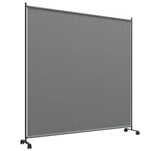 Outsunny Single-Panel Room Divider, 6FT Portable Privacy Screen with Lockable Wheels, Freestanding Partition Separator for Office, Living Room, Bedroom, Dining Room, Dark Grey