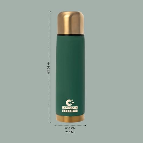 Image of Clay Craft Vacbott Terra Royal Double Walled|18 Hours Hot and 24 Hours|Cold Water Bottle Vacuum Insulated|Thermosteel|Flask Bottle 750 ml|2 Pcs Travel Bottle|BIS Certified|1 Year Limited Warrnaty