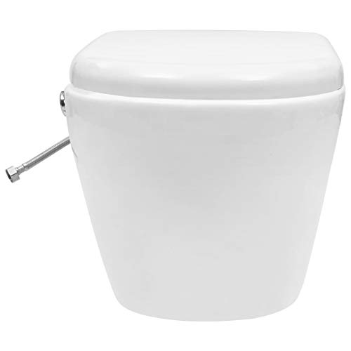 vidaXL Wand WC ohne Spülrand mit Bidet-Funktion Spülrandlos Absenkautomatik Softclose Hänge Toilette Bidet Taharet Badezimmer Keramik Weiß – Bild 8