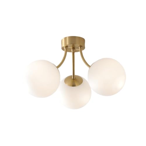 Plafonnier Mid Century YangRy en laiton doré et verre opale