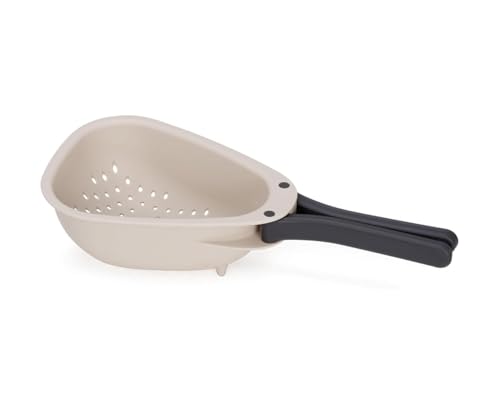 Image of Beige Colander - Folding Handle for Space Saving, Perfect for Rinsing Vegetables, Pasta, Berries, Grains - Compact Kitchen Strainer (1 Pcs) (Small)