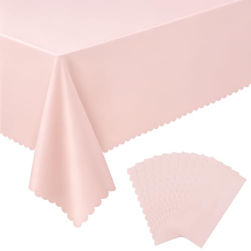 Image of NatNarr 10 Pcs Plastic Light Pink Tablecloths, Scalloped Table Cloths