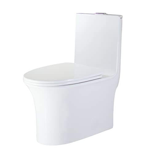 Winzo Modern Bathroom Elongated One Piece Toilet With Tornado Dual Flush Soft Closing Seat, Gross White #TOP2