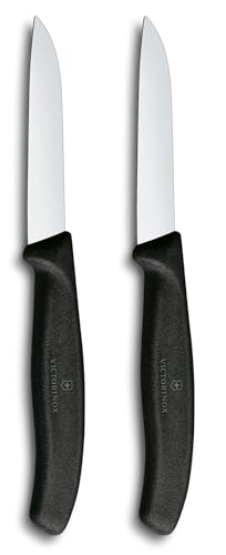 Victorinox Swiss Classic paring Knife Set for Fruit and Vegetables, 2-Piece, Straight Cut, Extra Sharp, Black
