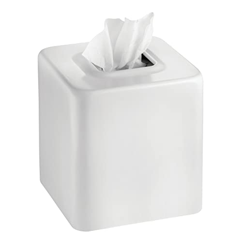 mDesign Steel Square Tissue Box Cover, Modern Facial Paper Holder for Bathroom Vanity Countertop, Bedroom Dresser, Night Stand, Desk, Office and End Table - Unity Collection - White by mDesign - Used condition - US$20.56