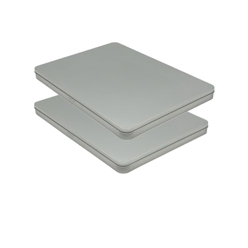LivuX 2x DIN A4 Metall Dokumenten Aufbewahrungsbox mit Klappdeckel – L31 x B22 x H2,25 cm, stabile Flache Blech-Dose für Fotos, Schutzbox für Urkunden...