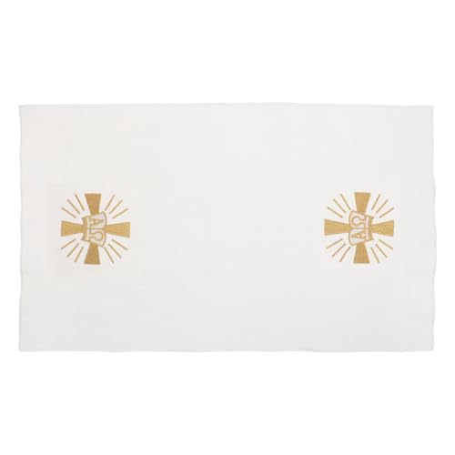 ULTECHNOVO Mantel para Altar de Comunión de Algodón y Lino Blanco Bordado Tradicional de Cruz, Adecuado para Ritos Sagrados y Liturgia Católica