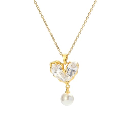 SALTY Anti Tarnish Charming Stone Heart Pearl Pendant Necklace for Women | Stylish Locket Chain | Latest Fashion Jewellery Accessories for Girls | Minimal Jewelry | Ideal for Gifting | Marriage, Birthday | Gift for Valentine Day
