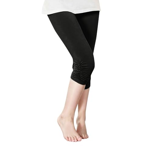 Moonker 3/4 Leggings for Girls Elastic High Waisted Slim Yoga Pants Stretchy Solid Color Lightweight Tights
