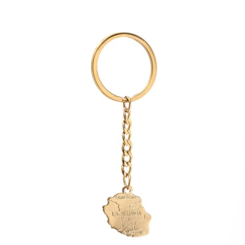 Porte-Clés Pendentif Carte De L'Île De La Réunion - Avec Noms De Villes De Pays, Porte-Clés Carte, Porte-Clés De Sac À Main De Voiture, Ornement Suspendu, Breloque Pour Femmes Et Homme