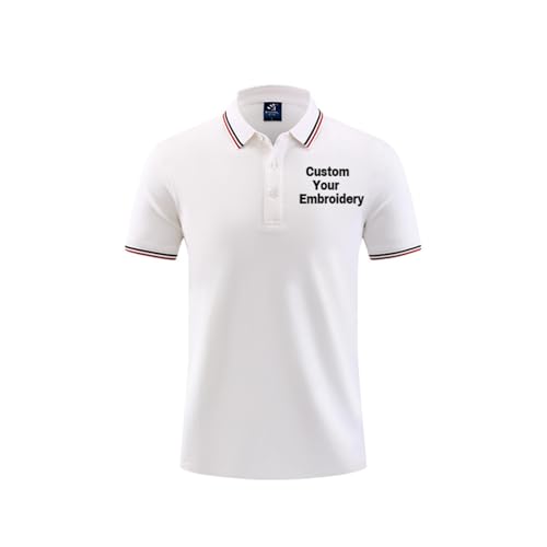 Polo Bordado Personalizado Ropa De Trabajo Personalizada Camiseta De Manga Corta con Texto y Logotipo Impreso, Ropa Corporativa De Verano para Hombre, Bordado White1,4XL