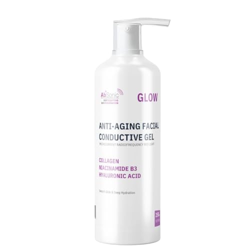 Absonic Glow Microcurrent Conductive Gel for Face NuFace Compatible Enriched with Hyaluronic Acid Collagen Niacinamide B3 for Facial LED RF & Red Light Devices - 8.5oz Bottle - Made in USA