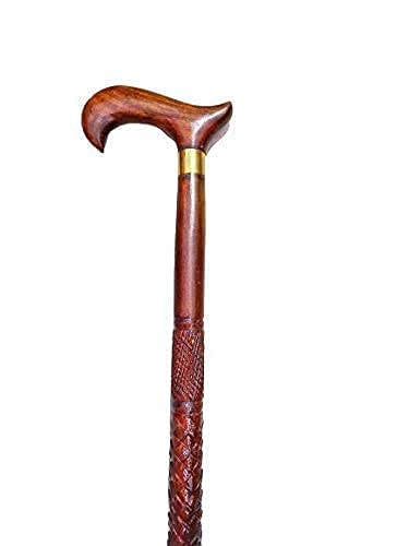 Image of Titox Antique Designer Wooden Craft Walking /Cane Stick with Base Rubber for Old People(Unisex) (Wooden Stick) - Brown (Medium)