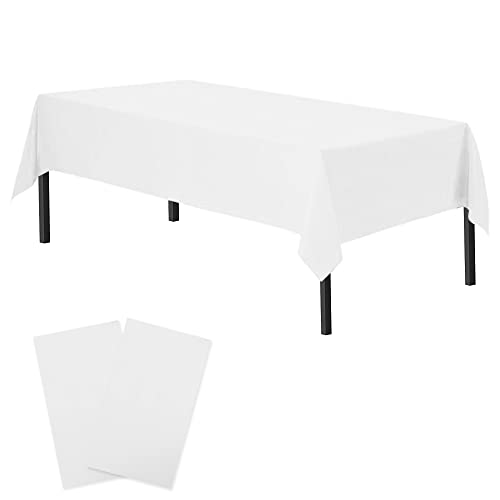 Time to Sparkle 2 Pack Plastic Tablecloths 54" x 108" Plastic Dining Table Cloth Premium Rectangle Table Cover for Parties Wedding Banquet etc Indoor Or Outdoor(White)