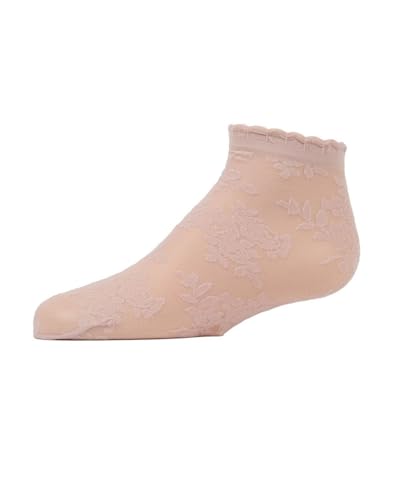 MeMoi Botanic Sheer Girls Floral Embroidered Anklet Socks