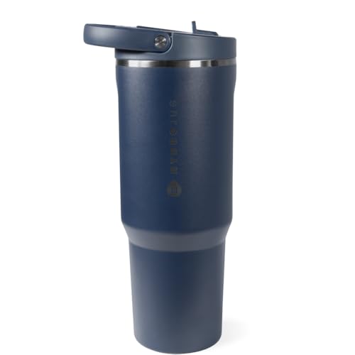HydroJug Sport - Stainless Steel Tumbler with Straw, Vacuum Insulated, 32oz Leakproof Water Bottle, Ergonomic Design, Reusable, Dishwasher Safe, Rubber Base, Durable for Gym or Outdoors, Midnight