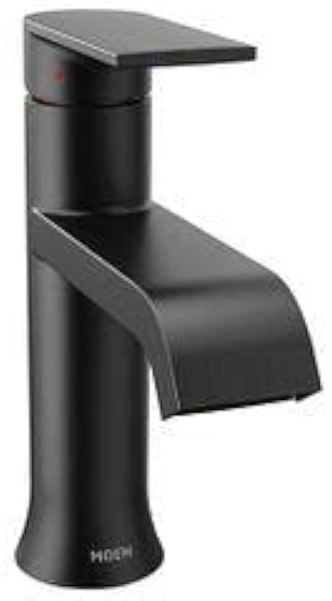 Moen Genta LX Matte Black One-Handle Single Hole Modern Bathroom Sink Faucet with Optional Deck Plate for 3-hole Sinks, Waterfall Bathroom Faucet, 6702BL
