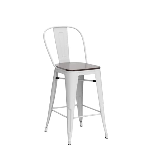 Image of Aklaus Swivel Metal Bar Stools Set of 4 Counter Height Stools Counter Bar Stools with Back Swivel Metal Bar Chairs Wooded Seat 30 Inch White Cream barstools