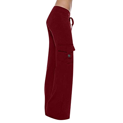 RKaixuni Yogahose für Damen, volle Größe, gerades Bein, Cargohose, elastische Taille, lange ausgestellte Hose, Fitnessstudio, Laufen, Yoga, Trainingsanzug, Activewear, #F06-Rot, XXX-Large
