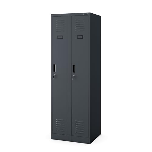 Jan Nowak Taquilla Doble Vestuario Armario Metalico Puertas con bisagras Ranuras de ventilación Pintura en Polvo Pared divisoria 180 cm x 60 cm x 50 cm Antracita