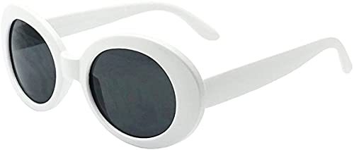 My Shades - White Oval Round Sunglasses Thick Bold Retro Clout Goggles (White, Smoke), Large