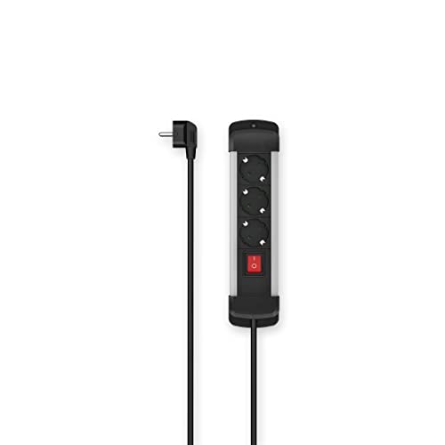 Multiprise 3 Prises Hama avec Interrupteur et Câble de 3m Noir pour Bureau