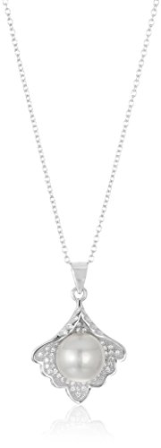 Bella Pearl Micropave Cubic Zirconia Pearl Pendant Necklace, 17"